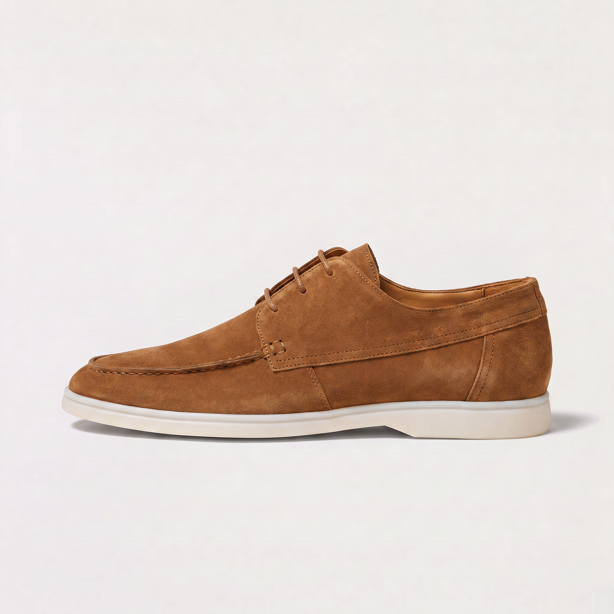 men's suede loafer with white rubber sole