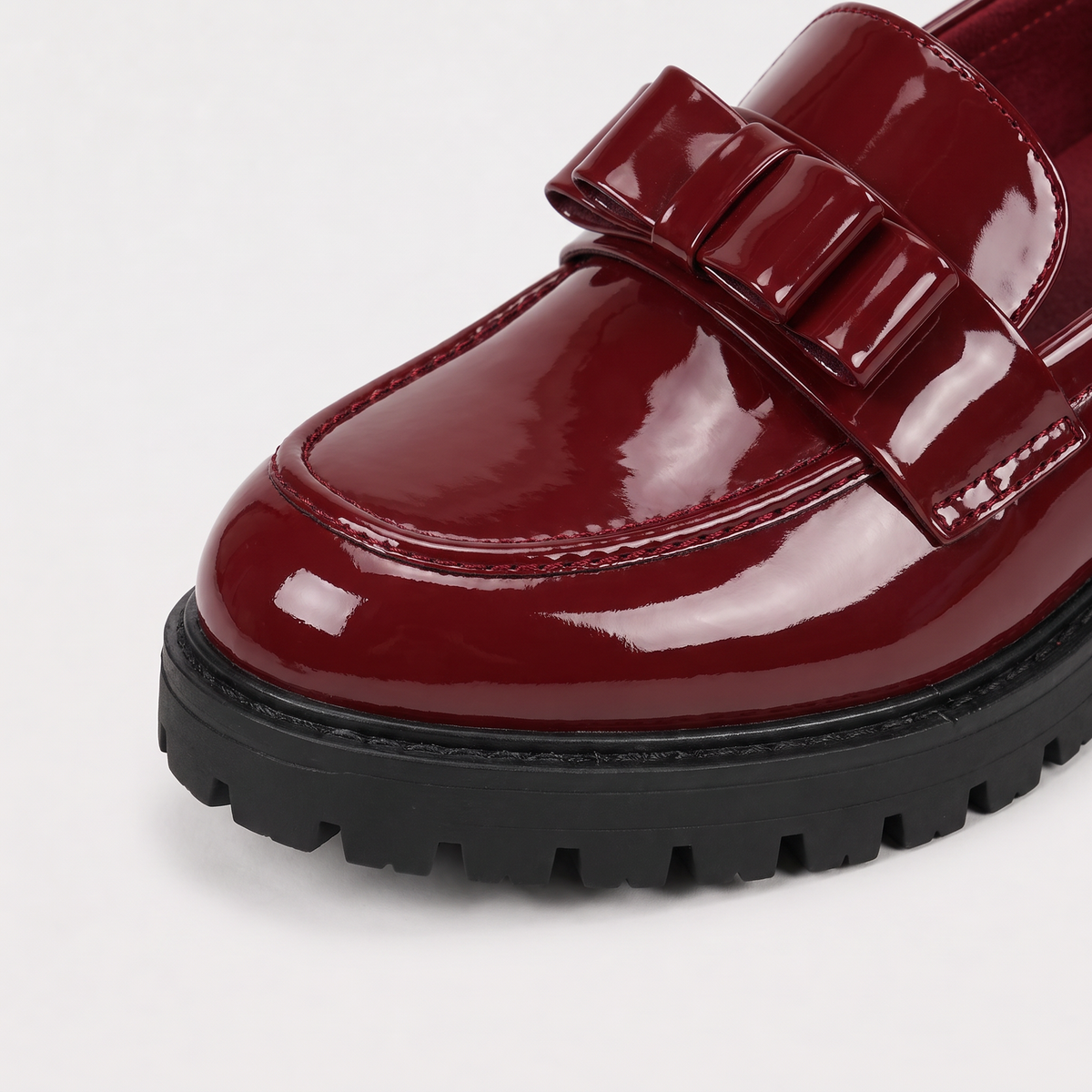 women's patent chunky loafer with bow detail