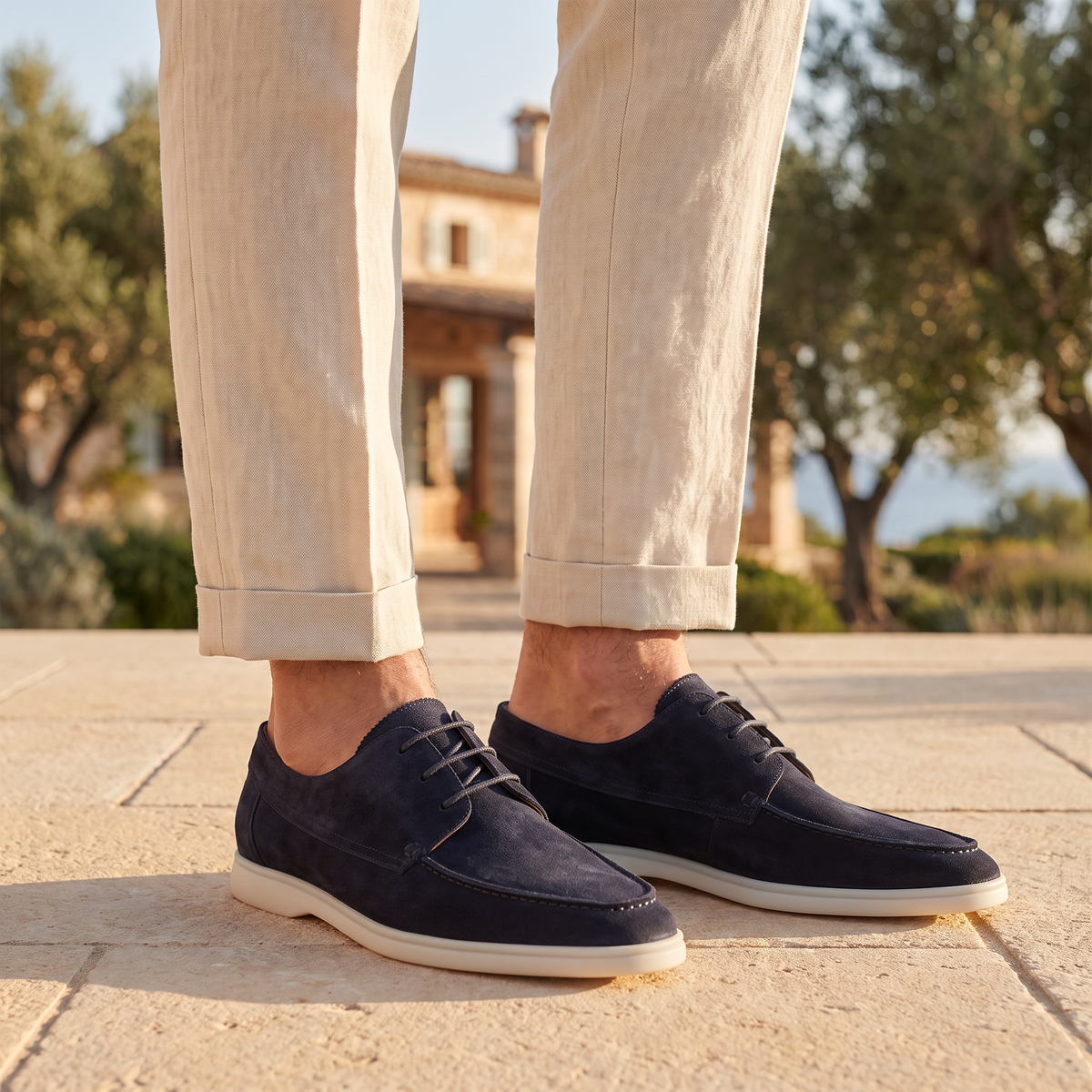 men's suede loafer with white rubber sole