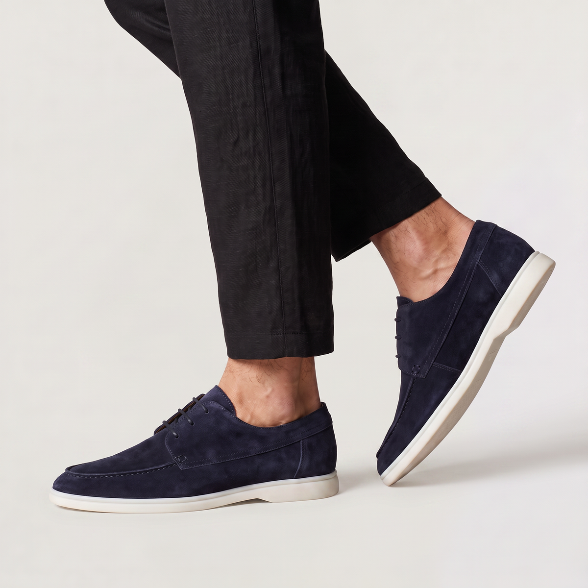 men's suede loafer with white rubber sole