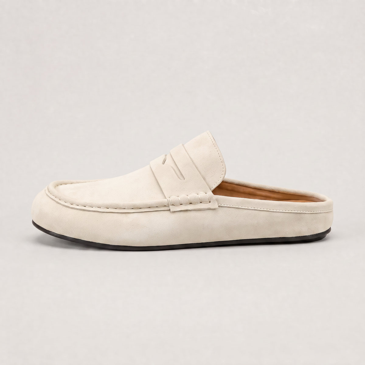 men's backless mule loafer in suede-look finish