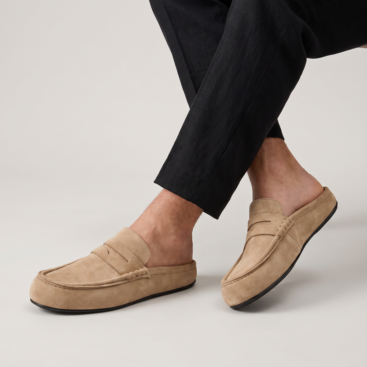 men's backless mule loafer in suede-look finish