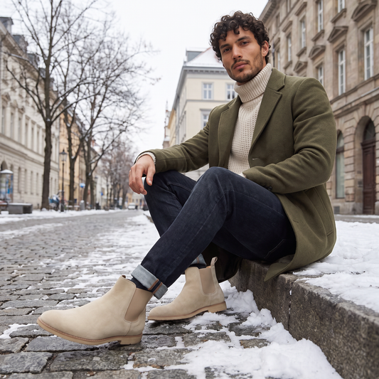 men's ankle boot with rear pull tab
