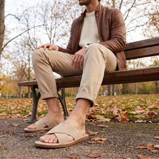 men's flat slip-on sandal with open toe